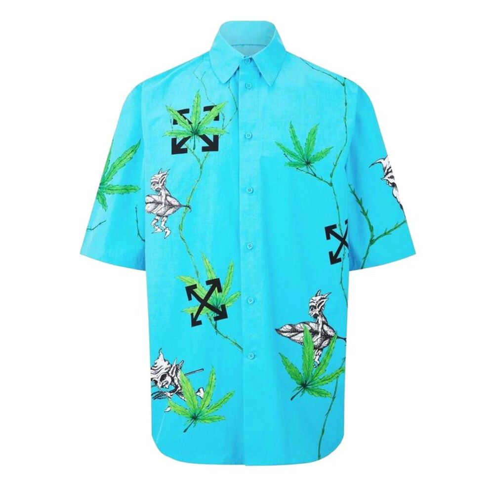 Off White Mens Virgil Leaves Relaxed Fit Shirt / Blue